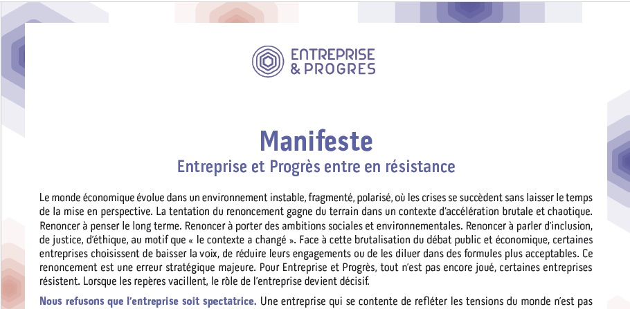 Visuel Manifeste Entreprise et Progrès entre en résistance
